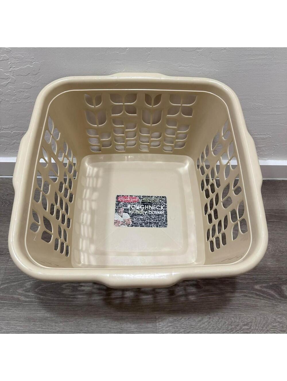 Vintage Rubbermaid #2968 Gold Tulip Floral Square Laundry Basket EUC